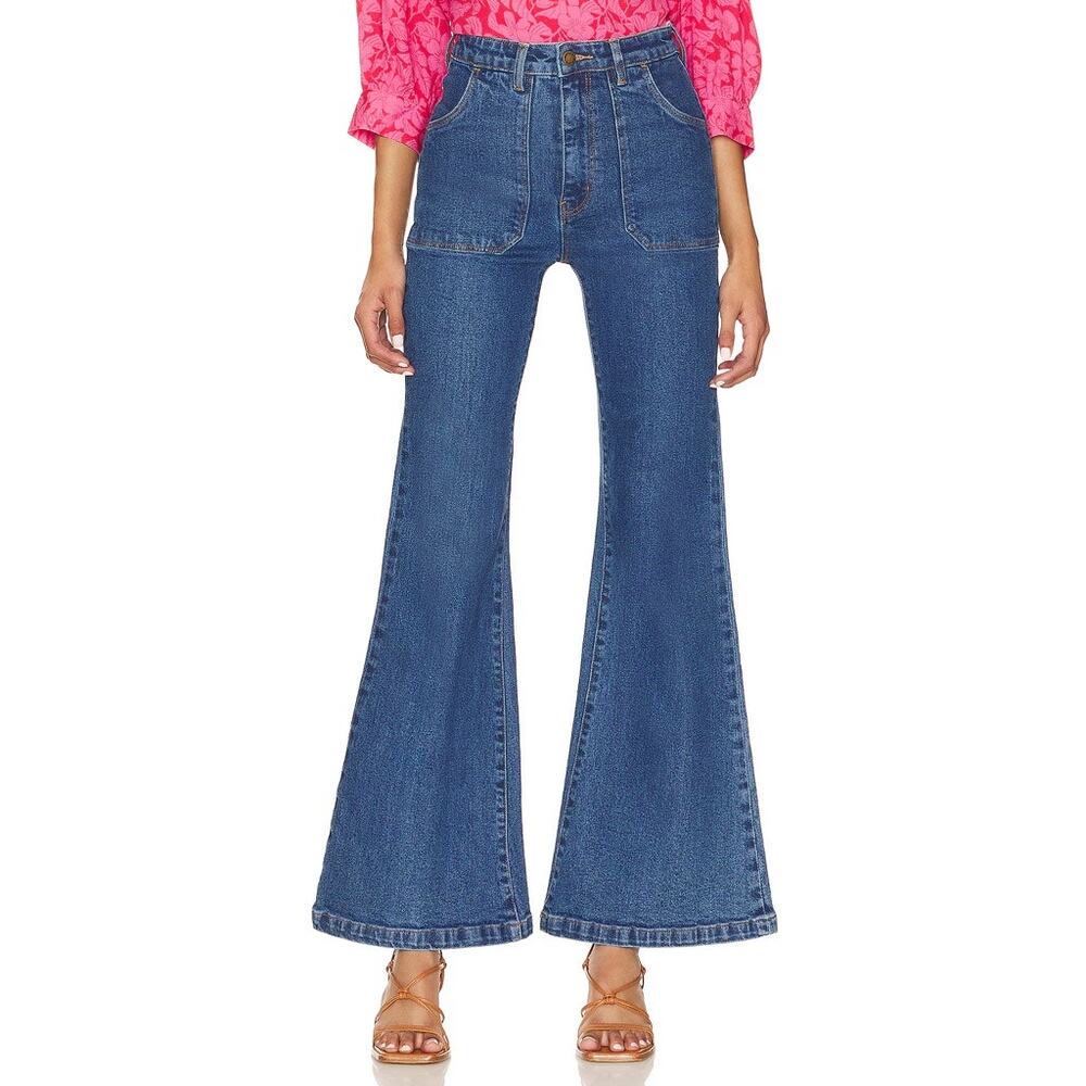 Rolla's Eastcoast Flare Jeans size 32 14 Sailor Patch Pockets Organic Dark Blue